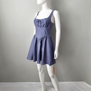 Reformation NEW Daria Linen Short Dress With Pockets In Cornflower Blue, Size 4